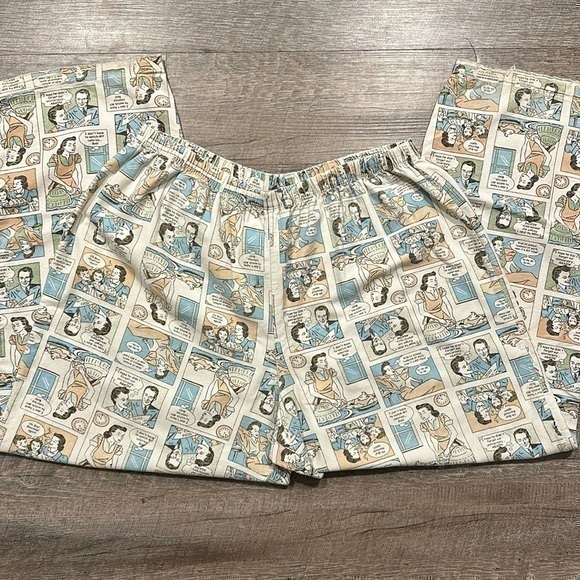 Vintage cotton flannel cartoon/comic book feminist, pajama bottoms size large - Picture 1 of 9